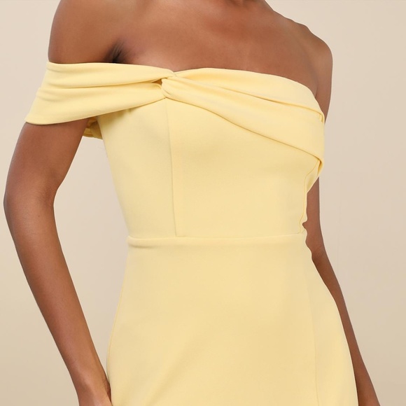 Lulu's Twist And Make Up Light Yellow One-shoulder Bodycon Midi Dress - Picture 2 of 4
